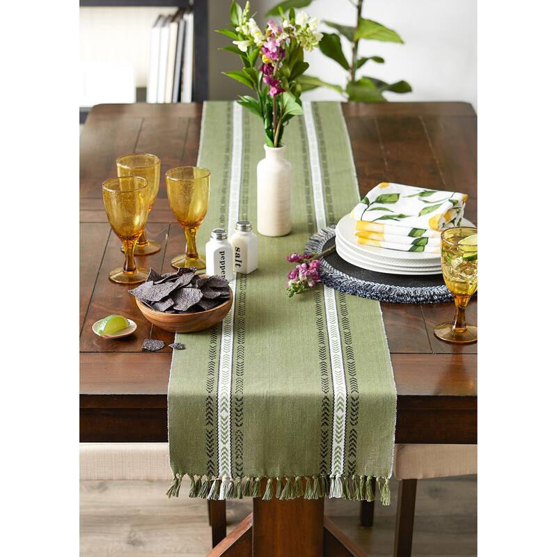 DII Dobby Striped Fringe Ribbed Table Runner