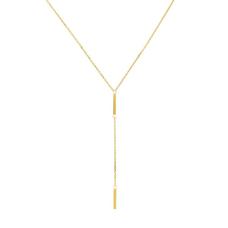 Marquee Jewels 14K Solid Yellow Gold Double Bar Drop Necklace