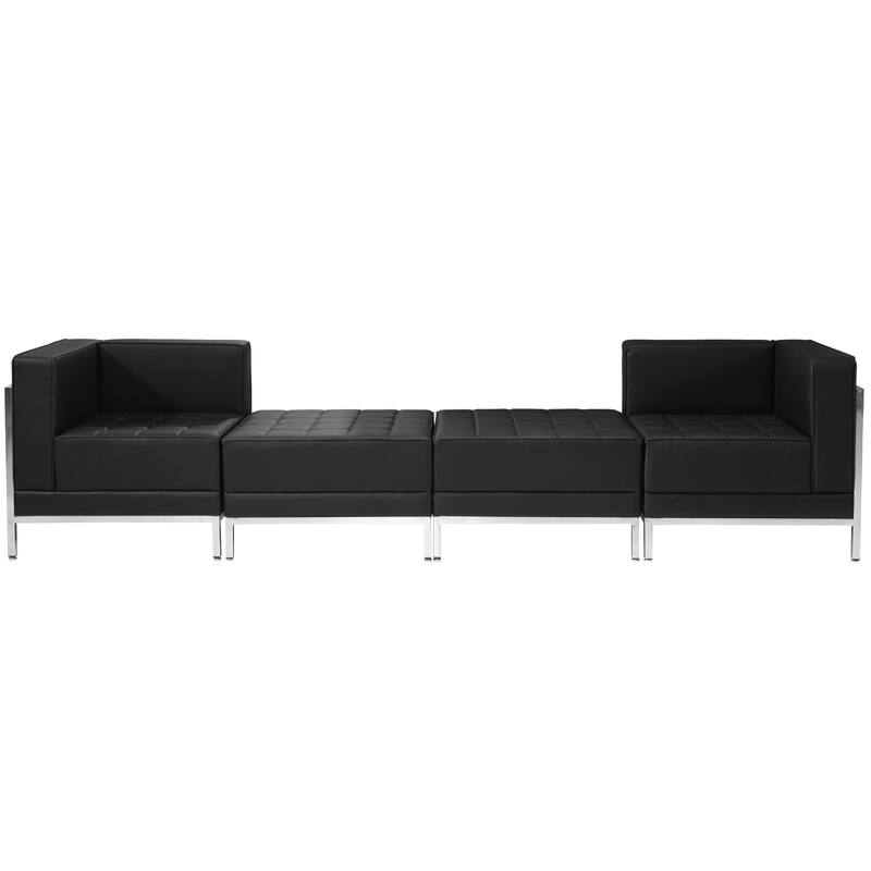 LeatherSoft 4 Piece Modular Chair & Ottoman Set w/Taut Back &Seat - 113"W x 28"D x 27.25"H - 113"W x 28"D x 27.25"H