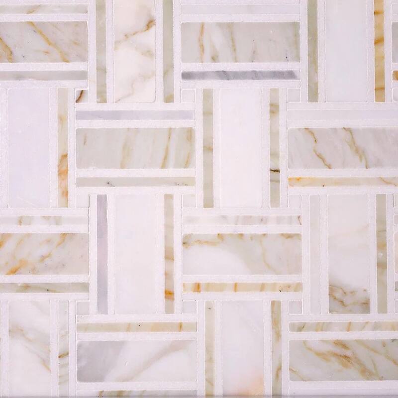 Serena 12x12 White Gray Calacatta Gold, Thassos Mosaic Basketweave Wall and Floor Tile (4.83 sq ft/case) - 5 Pack