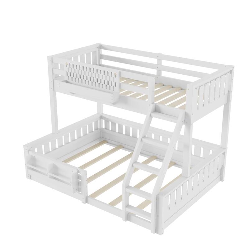 Roomfitters Bunk Bed with Bookshelf and Pegboard, Solid Wood Split Frame