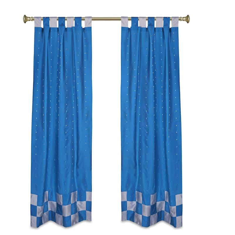 4 Pc Set Indian Sari Curtains & Cushion Covers Boho Tab Top Living Room Bedroom