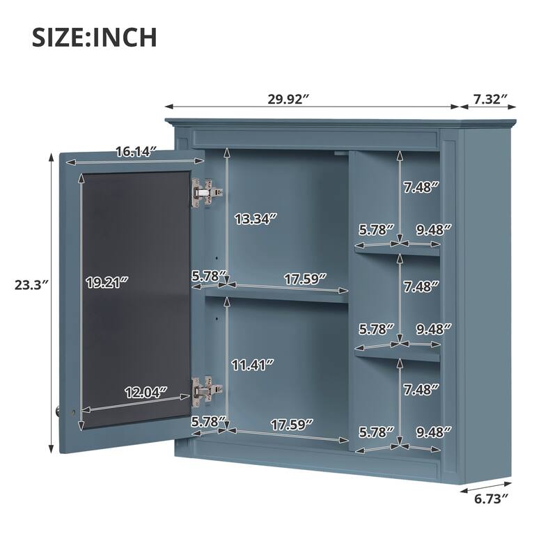 GDFStudio - Trellen Modern Wall-Mounted Bathroom Storage Cabinet with Mirror and 3 Open Shelves (No Bathroom Vanity) - 29.92"W