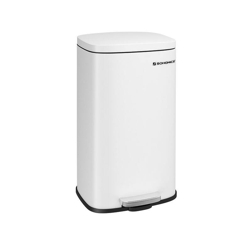 Stainless Steel Step Open Trash Can with Hinged Lid - White-8 Gallon
