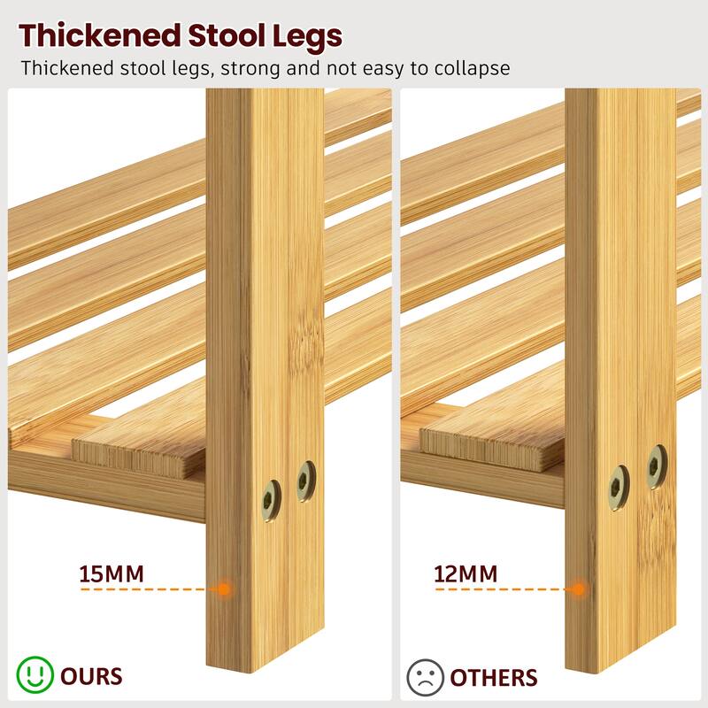 Bamboo Shoe Bench,3-Tier Shoe Rack,Entryway Bench with Cushion and Adjustable Shelves,Shoe Rack for Entryway,Living Room