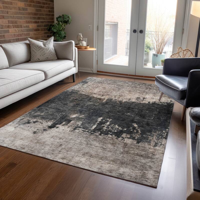 Machine Washable Indoor/ Outdoor Abstract Contemporary Chantille Rug - Taupe - 3' x 5'