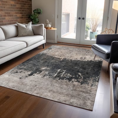 Machine Washable Indoor/ Outdoor Abstract Contemporary Chantille Rug