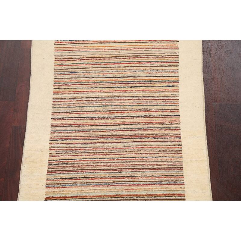 Gabbeh Kashkoli Wool Contemporary Striped Area Rug Hand-knotted Carpet - 2'6" x 4'1"