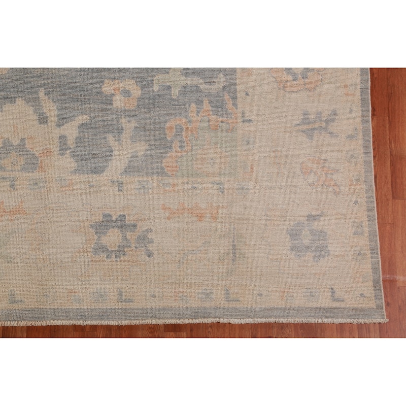 Hand Knotted Oriental 100% Wool Carpet Transitional All-Over Navy Blue & Blues Oushak Area Rug - 12' 1'' X 9' 10''