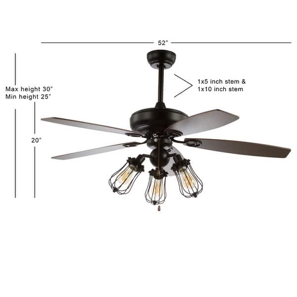 JONATHAN Y Zara 52" Caged 3-Light Metal/Wood LED Ceiling Fan, Black