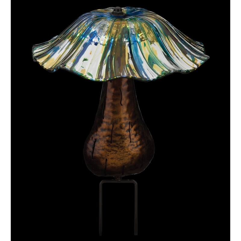 Solar Toadstool Stake - Blue/Yellow - 11"X11"X13.75"