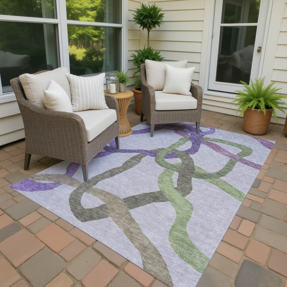 Machine Washable Indoor/ Outdoor Abstract Links Chantille Rug