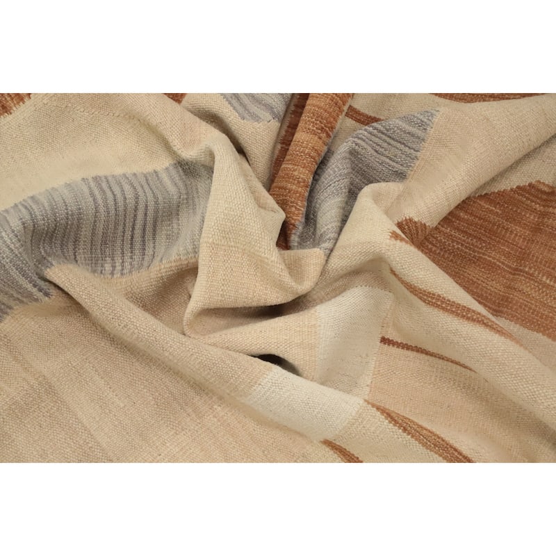 Hand Woven Oriental 100% Wool Carpet Southwestern Modern Beige & Ivories Kilim Area Rug - 8' 8'' X 6' 0''