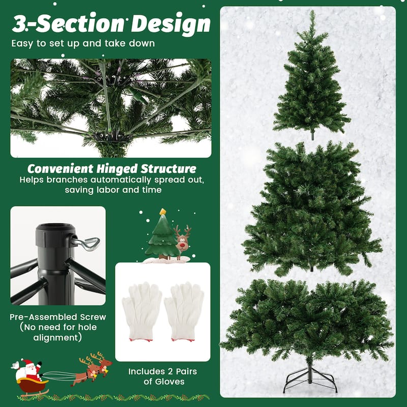 Gymax 6/7/8 FT Pre-Lit Artificial Christmas Tree Hinged Xmas Tree w/
