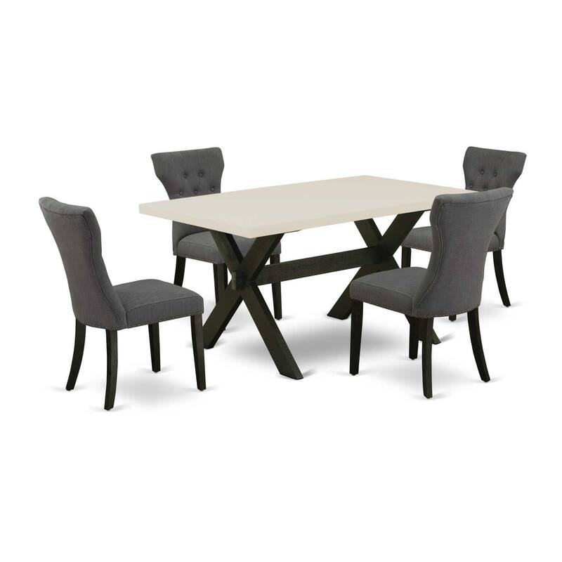 HomeStock 5-Piece Rectangle Natural Oak Finish Solid Wood Top Dining Table with 4 Upholstered Chairs with Lattice Back