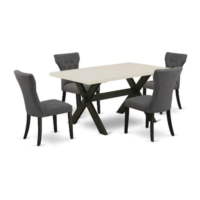 HomeStock 5-Piece Rectangle Natural Oak Finish Solid Wood Top Dining Table with 4 Upholstered Chairs with Lattice Back