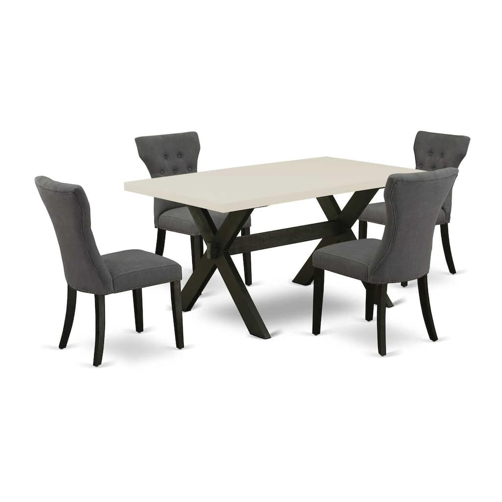 HomeStock 5-Piece Rectangle Natural Oak Finish Solid Wood Top Dining Table with 4 Upholstered Chairs with Lattice Back