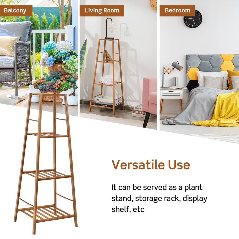 Costway Bamboo Tall Plant Stand Pot Holder Display Shelving Unit - 14.5'' x 13.5'' x 39''