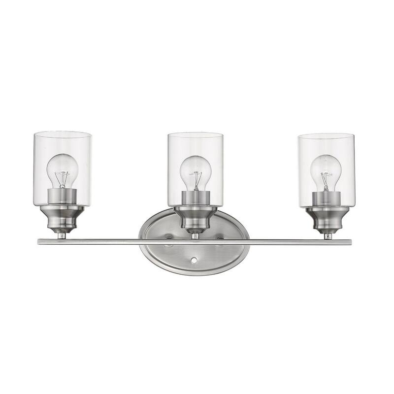 Damp Rated 3-Light Silver Vanity Wall Sconce with Clear Glass Shades and Reversible A19 Bulb Compatible