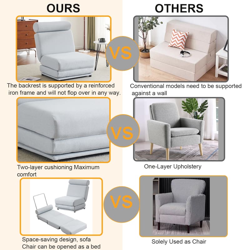 Single Sofa Chair Foldable Bed with Pillow,Portable Sofa Bed,Sofa Chair,Made of Breathable and Wearable Linen