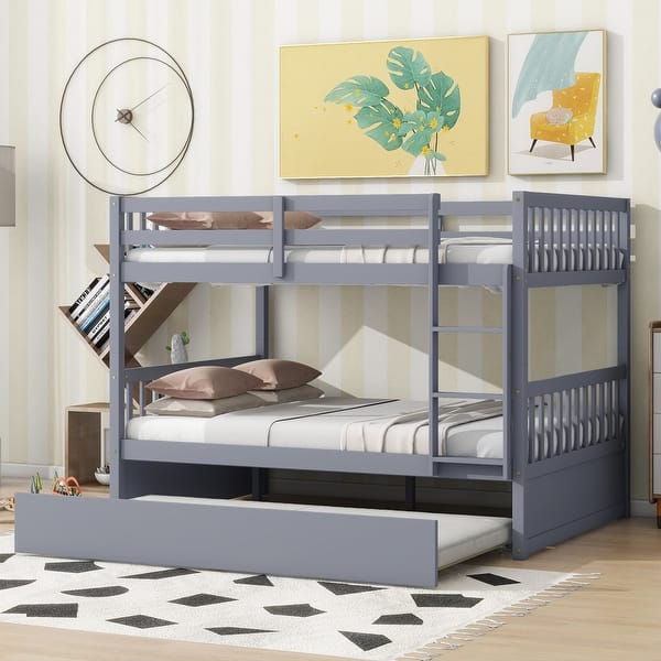 slide 2 of 11, Elegance Full over Full Wood Bunk Bed, Convertible to 2 Full Size Beds with Twin Size Trundle Grey