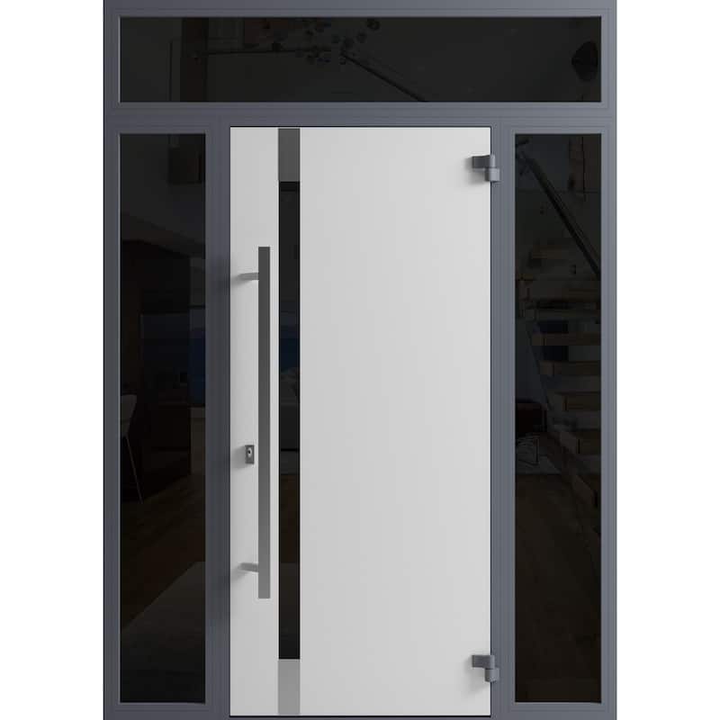 Front Exterior Prehung Steel Door Ronex 1011 Grey Stainless Inserts Entry Metal Painted W36xH80 Left hand Inswing