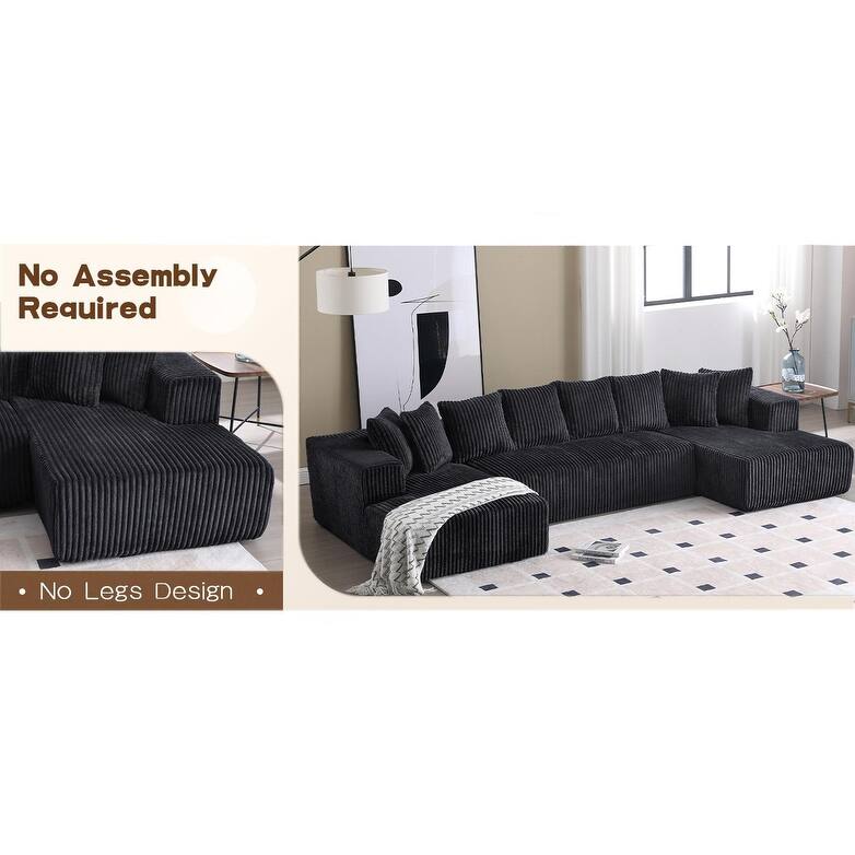 131" Corduroy U-Shaped Modular Sectional Sofa with Chaise & 8 Pillows