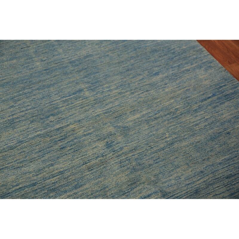 Striped Blue Gabbeh Modern Rug Hand-Knotted Wool Carpet - 4'1" x 5'9"