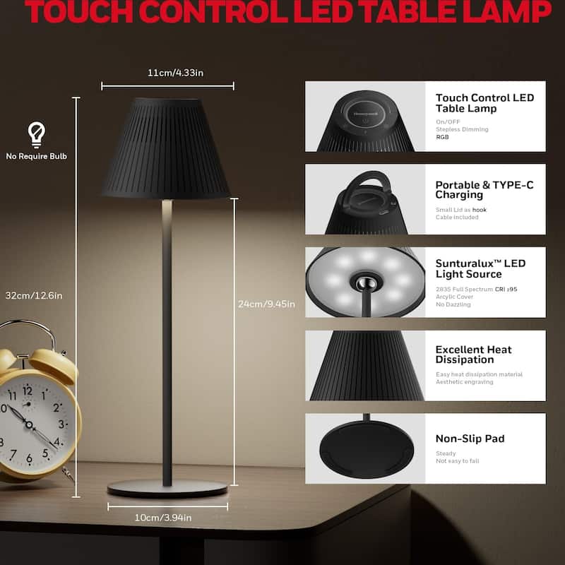 Honeywell Rechargeable LED wireless table Lamp 4 Colors 9 RGB Touch Dim​​ bedside night light