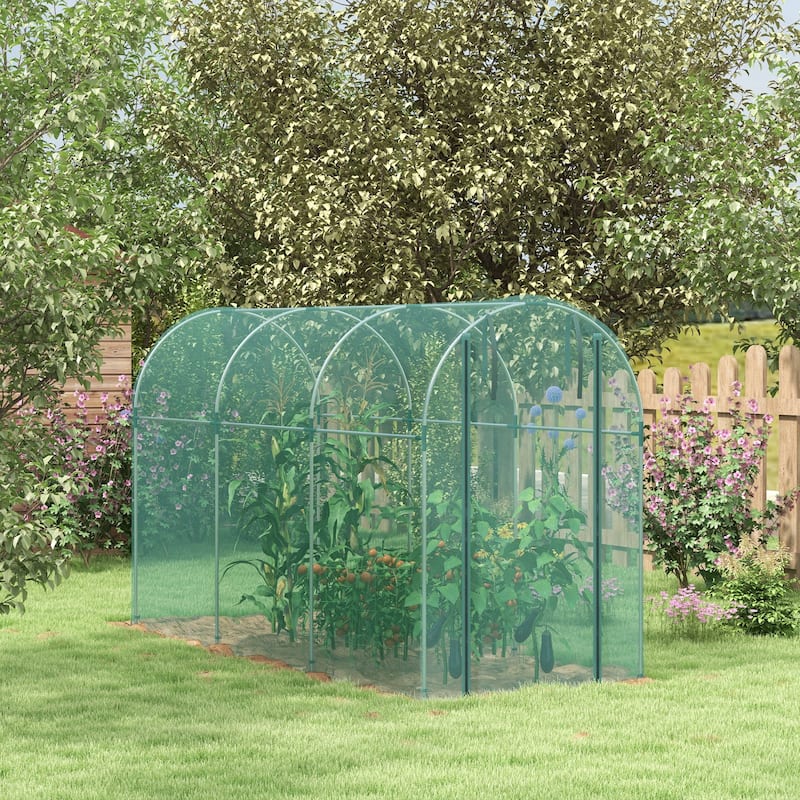 Outsunny 4' x 12' Crop Cage, Plant Protection Tent with Zippered Door and Galvanized Steel Frame, Fruit Cage Netting Cover - Steel