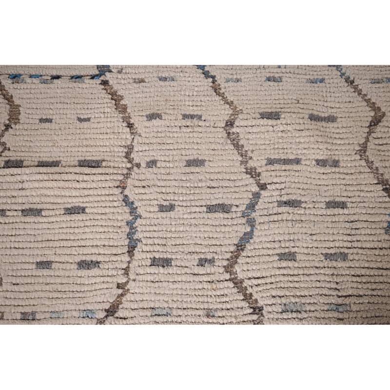 Ivory Striped Moroccan Oriental Area Rug Hand-Knotted Wool Carpet - 6'0"x 9'10"