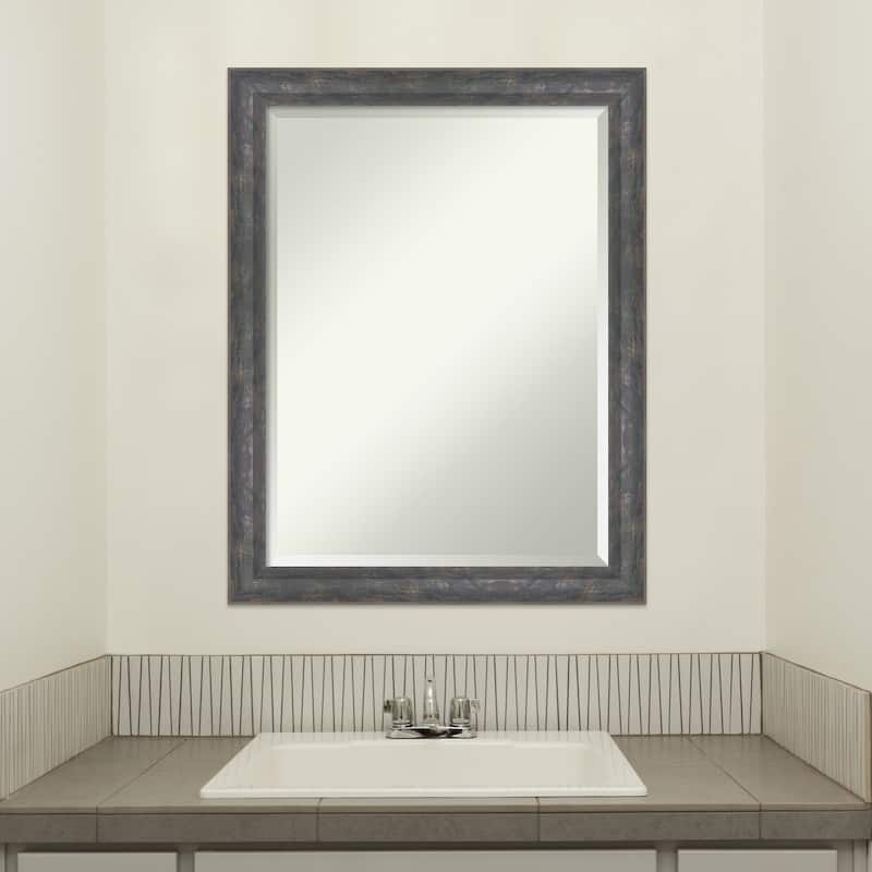 Angled Beveled Wood Framed Bathroom Vanity Wall Mirror