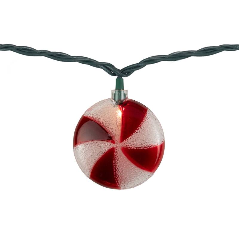 10 Count Peppermint Candy Christmas Light Set, 6ft Green Wire