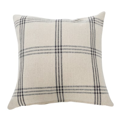Square Plaid Cotton Pillow Cover, Grey