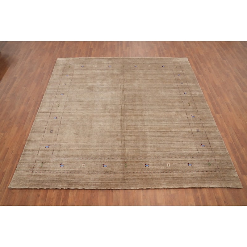 Hand Knotted Oriental 100% Wool Carpet Tribal Animal Pictorial Brown Gabbeh Area Rug - 8' 11'' X 8' 11''