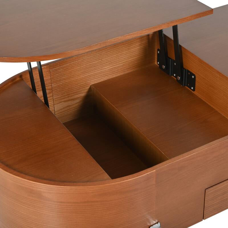 47.2" Lift Top Coffee Table with 360° Rotating Tray - Marble-Patterned Modern Oval Table with Hidden Compartment for Living Room