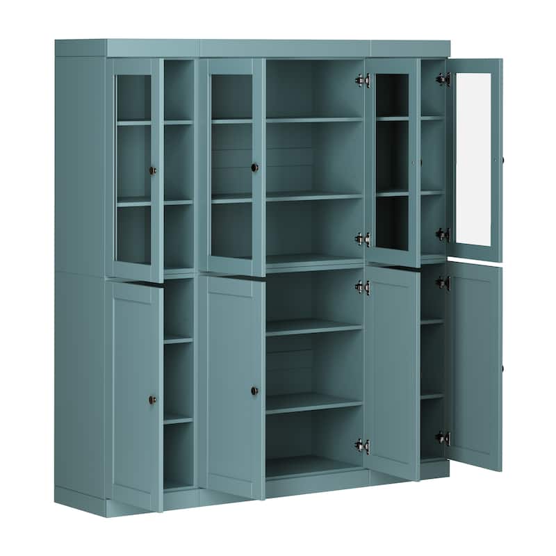Palace Imports 100% Solid Wood 65" Pantry Cabinet with Clear Glass, Shaker Doors and Adjustable Shelves