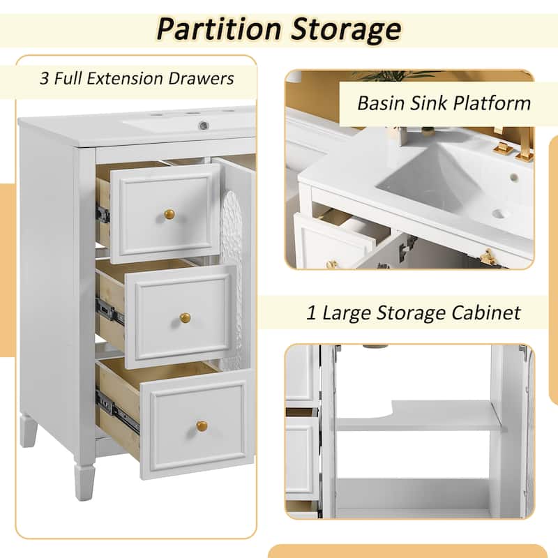 36" Modern Bathroom Vanity – Features 2 Soft-Close Doors & 3 Smooth-Glide Drawers, Solid Wood Frame for Durable Storage‌.