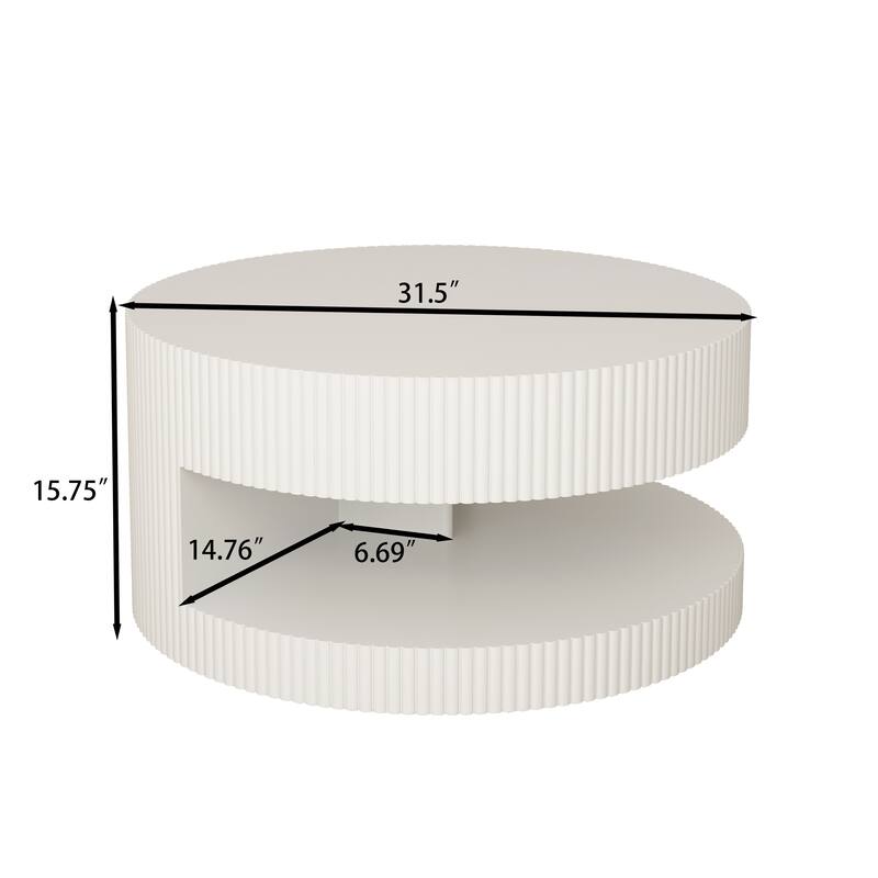 31.5'' Round Coffee Table,Modern Center Table with Storage,Vertical Stripe Design Coffee Table for Living Room,Bedroom