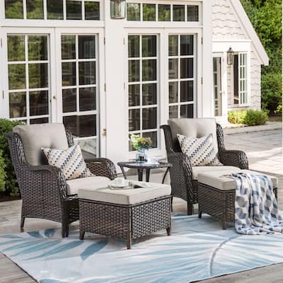 Pocassy 5 Pieces Outdoor Patio Chairs Ottoman Table with Cushion