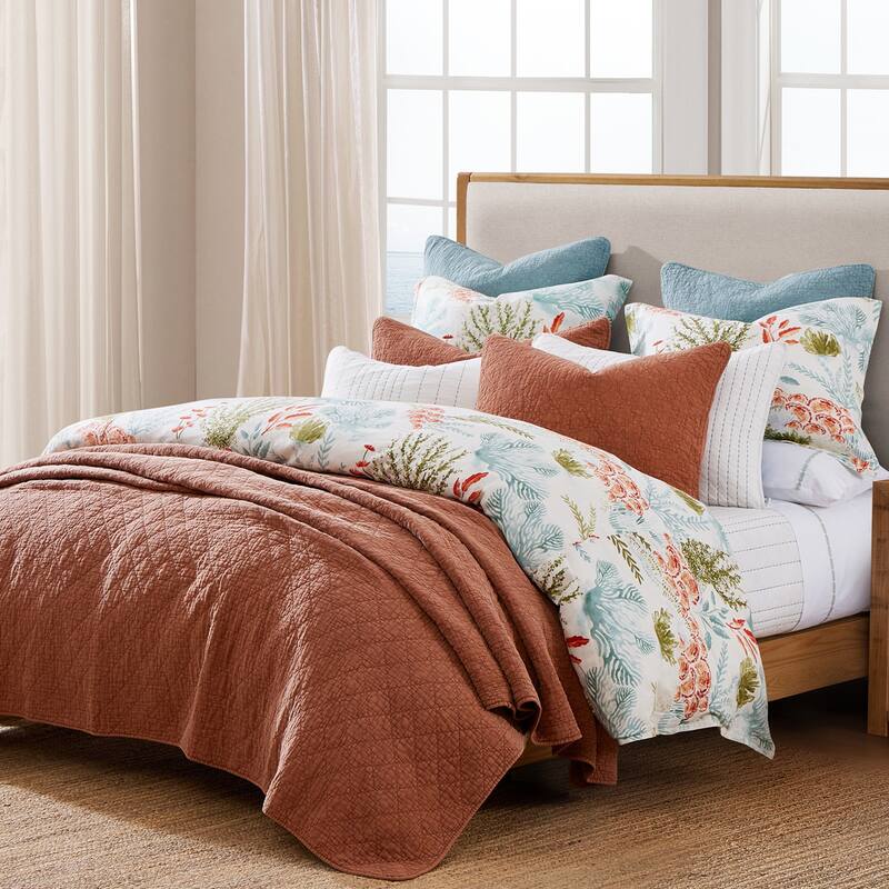 HiEnd Accents Oceania Coastal Paradise Duvet Cover Set, 3PC - Coral - Queen