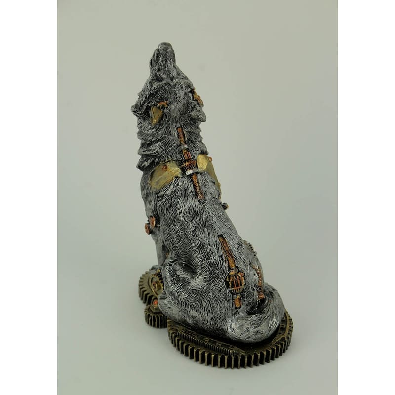 Mechanical Steampunk Howling Wolf Cyborg Dog Resin Statue 7.5 Inch - 7.5 X 5.5 X 3.5 inches