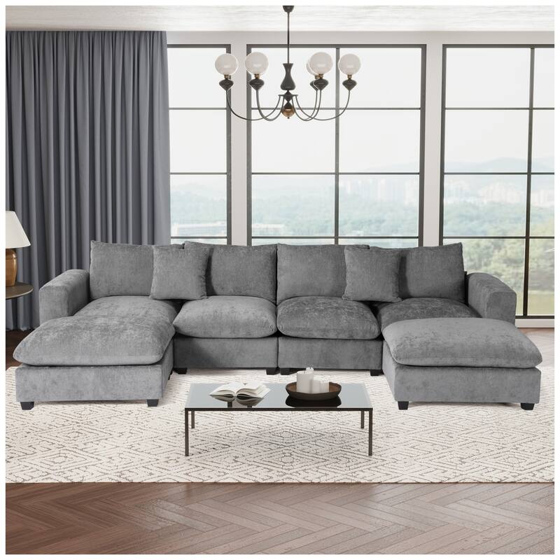 Lucca 6-Piece Chenille Upholstered Modular Sectional with USB Port
