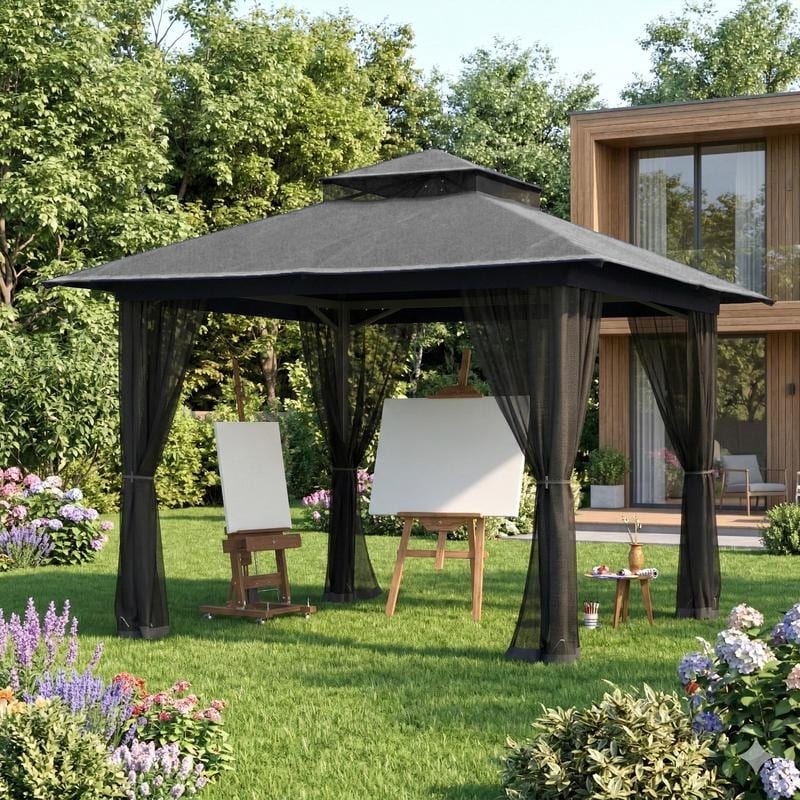 10' x 10' Double-Roof Gazebo with Mosquito Netting
