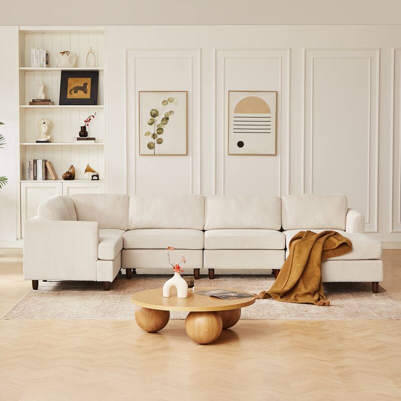 Corduroy Modular Sectional Sofa,6 Seaters Sleeper Sofa for Living Rooms
