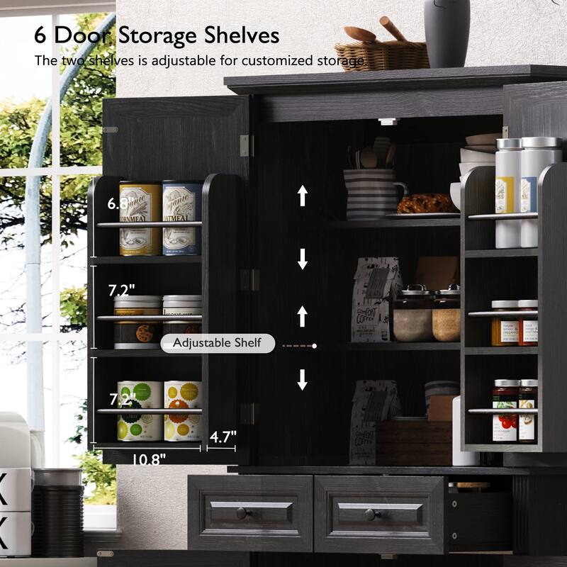 71" Tall Kitchen Pantry Cabinet with 3 Pull-Out Organizers, Freestanding Cupboard With Adjustable Shelves, Versatile Storage