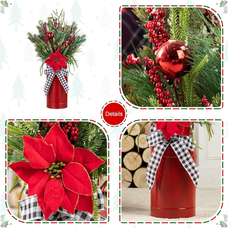 Glitzhome 35"H Christmas Poinsettia Floral Potted Porch Tree Indoor Outdoor Decorations