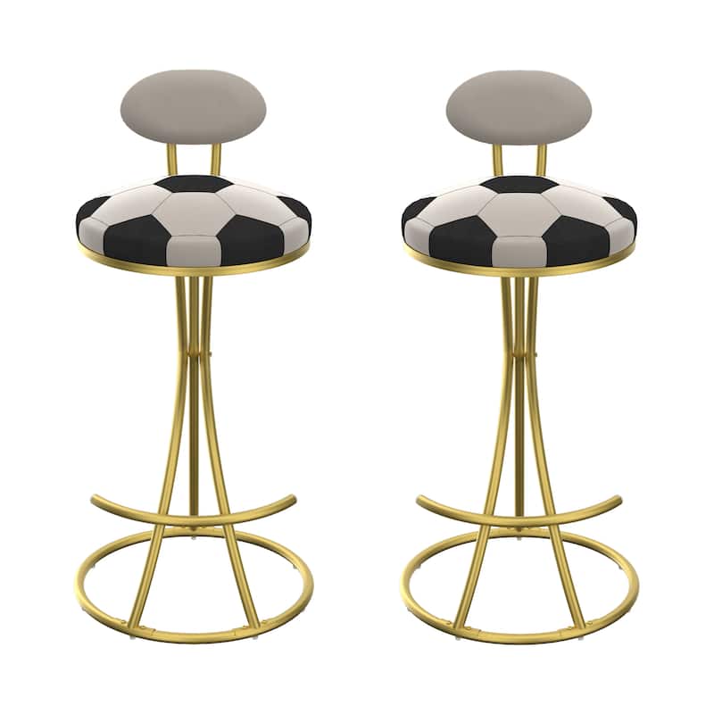 Upholstered S-shaped Barstools Set of 2 Velvet Counter Bar Stools Football Print Round Dining Stool