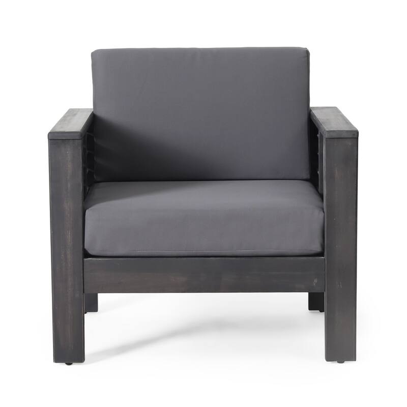 Quim Outdoor Club Chair, Shutter Slat Panel, Gray Acacia Wood, Gray Fabric