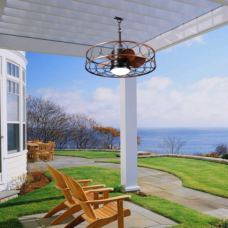 Bella Depot 23" Outdoor Ceiling Fan with LED Light and Remote 6-speed Indoor Ceiling Fan for Bathrroom Corridor Patio - 23.6"